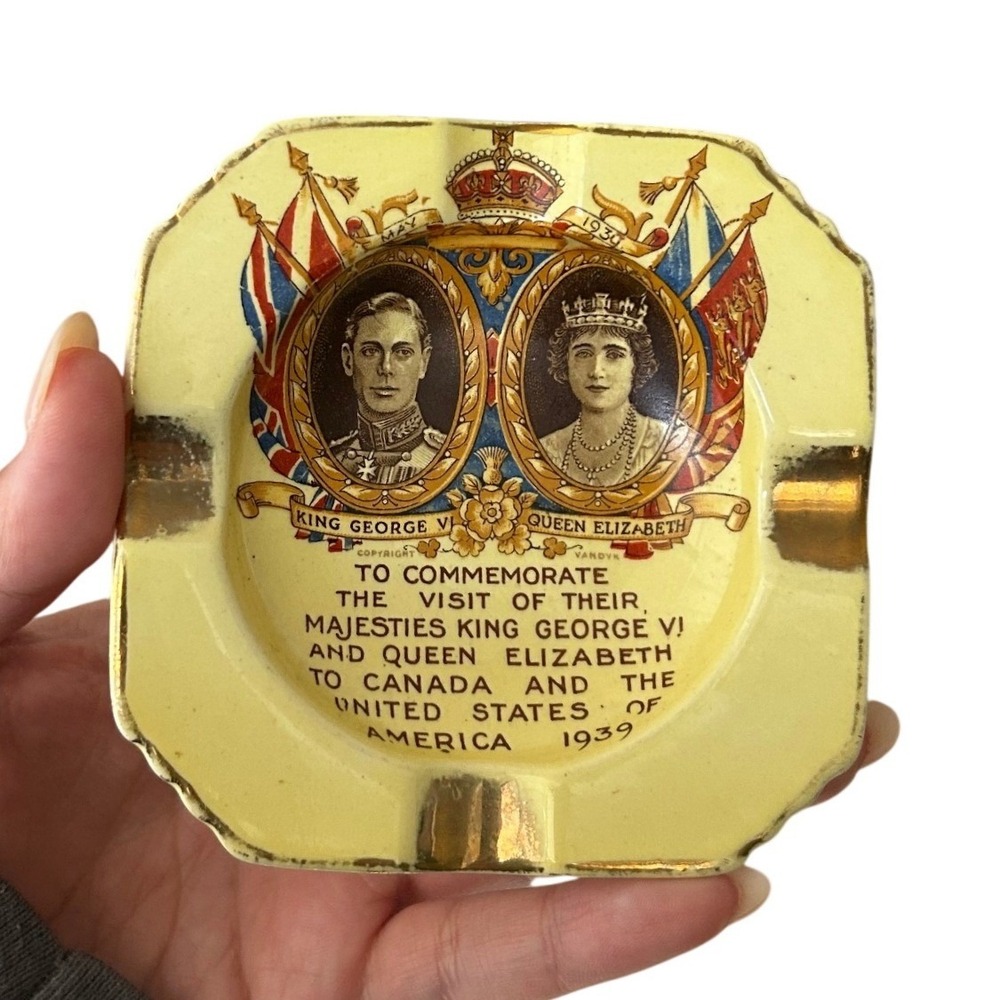 RARE King George VI and Queen Elizabeth Commemorative Ashtray 1939